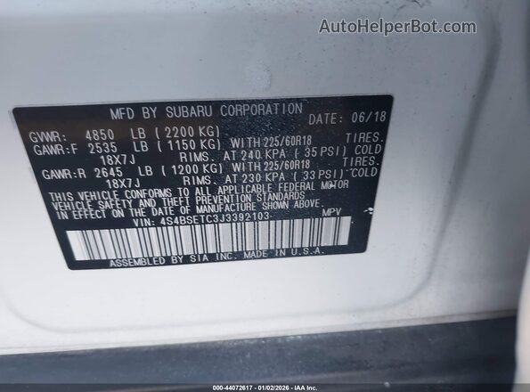 4S4BSETC3J3392103 2018 SUBARU OUTBACK White Engine compartment view