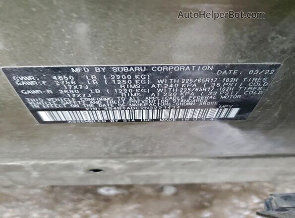 4S4BTADC2N3221434 2022 SUBARU OUTBACK Green 360 interior view