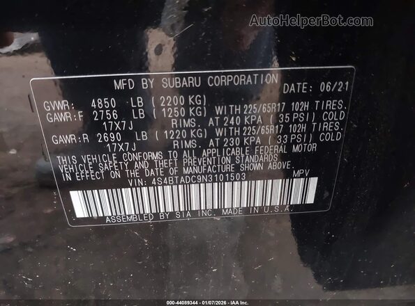 4S4BTADC9N3101503 2022 SUBARU OUTBACK Black Շարժիչի բաժամունքի տեսք