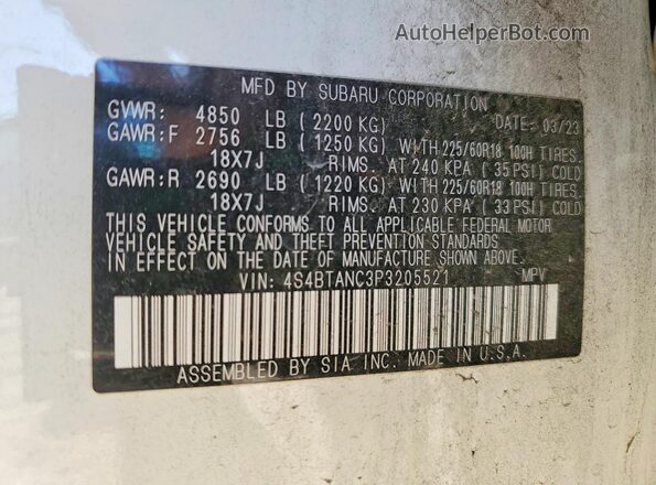4S4BTANC3P3205521 2023 SUBARU OUTBACK White 