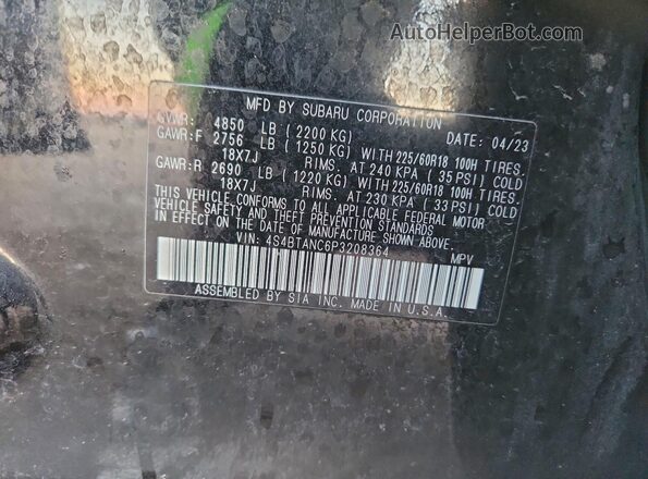 4S4BTANC6P3208364 2023 SUBARU OUTBACK Black Widok naklejki z numerem VIN