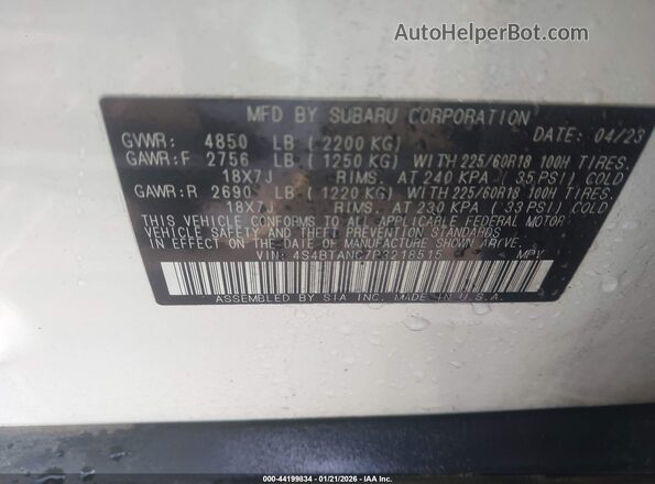 4S4BTANC7P3218515 2023 SUBARU OUTBACK Белый Вид подкапотного пространства