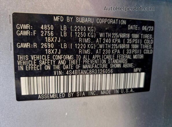 4S4BTANC8R3126056 2024 SUBARU OUTBACK Gray 