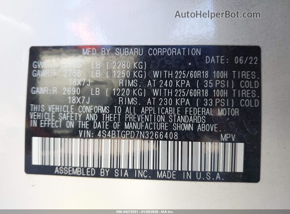 4S4BTGPD7N3266408 2022 SUBARU OUTBACK White Շարժիչի բաժամունքի տեսք