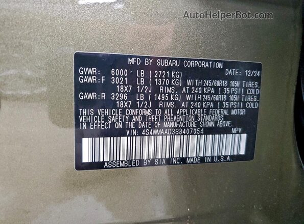 4S4WMAAD3S3407054 2025 SUBARU ASCENT Green 360 interior view