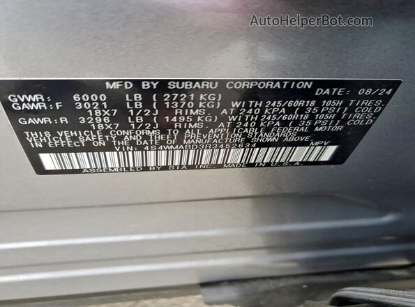 4S4WMABD3R3452634 2024 SUBARU ASCENT Silver სალონის 360-გრადუსიანი ხედი
