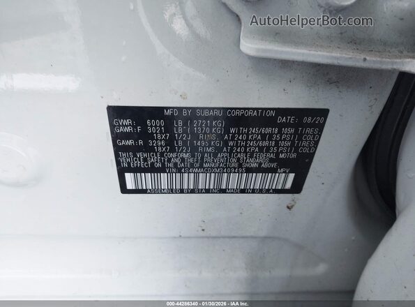 4S4WMACDXM3409495 2021 SUBARU ASCENT White Widok komory silnika