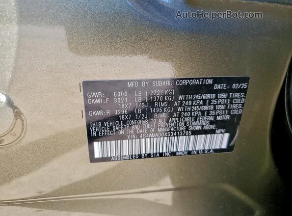 4S4WMADDXS3413705 2025 SUBARU ASCENT Green Widok naklejki z numerem VIN