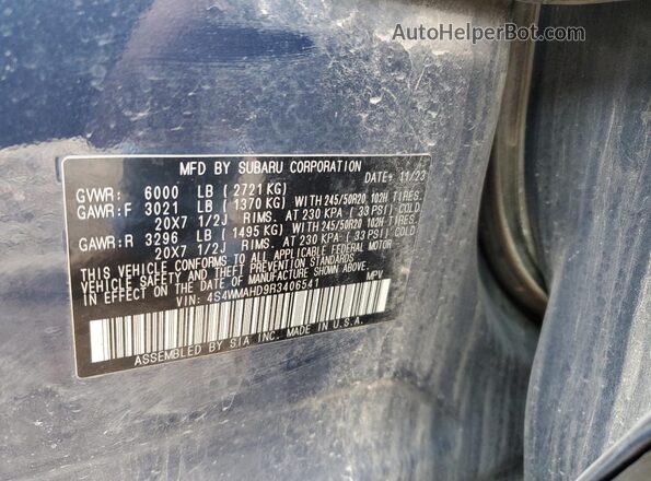 4S4WMAHD9R3406541 2024 SUBARU ASCENT Blue 360 interior view