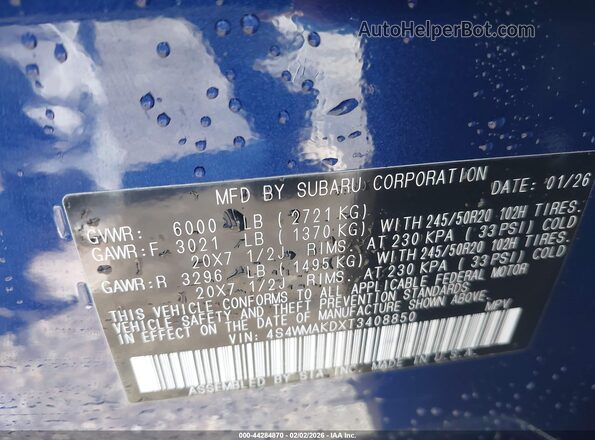 4S4WMAKDXT3408850 2026 SUBARU ASCENT Blue Вид підкапотного простору