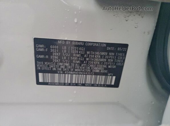 4S4WMAMD9N3443573 2022 SUBARU ASCENT Белый Панорамный вид салона 360°