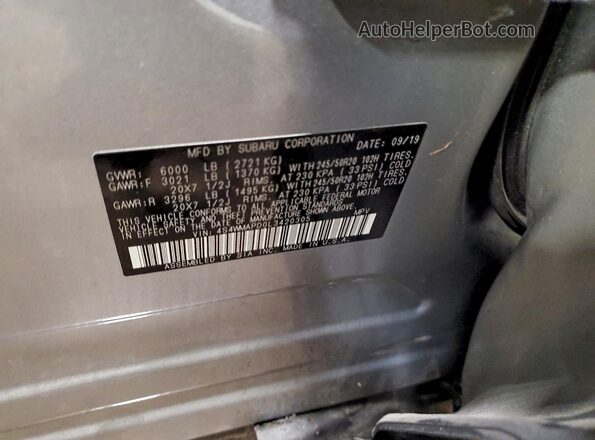 4S4WMAPD0L3420305 2020 SUBARU ASCENT Серебряный Вид наклейки с VIN-кодом