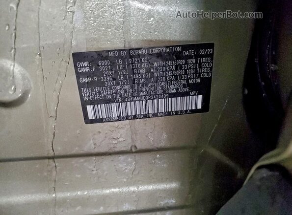 4S4WMAUD3P3420499 2023 SUBARU ASCENT Green Widok komory silnika