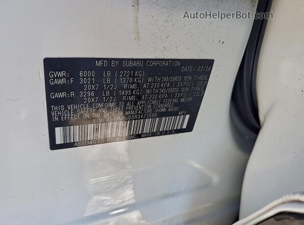 4S4WMAUD5R3423598 2024 SUBARU ASCENT White Widok wnętrza 360 stopni