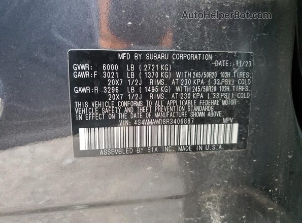 4S4WMAWD8R3406887 2024 SUBARU ASCENT Gray VIN կոդի պիտակի տեսք