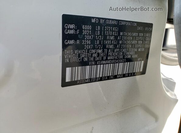 4S4WMAWDXR3420631 2024 SUBARU ASCENT White Շարժիչի բաժամունքի տեսք