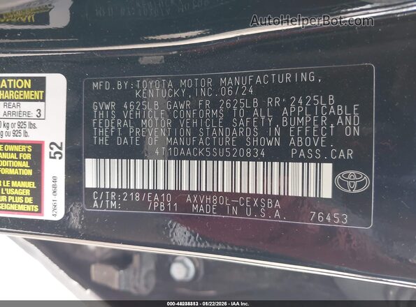 4T1DAACK5SU520834 2025 TOYOTA CAMRY Black Vista del compartimento del motor