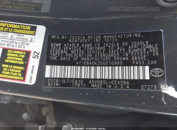 4T1DBADK3SU010980 2025 TOYOTA CAMRY Gray 