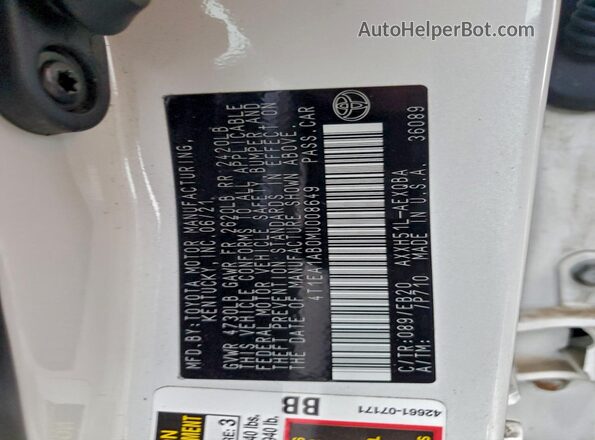 4T1EA1AB0MU008649 2021 TOYOTA AVALON White Widok komory silnika