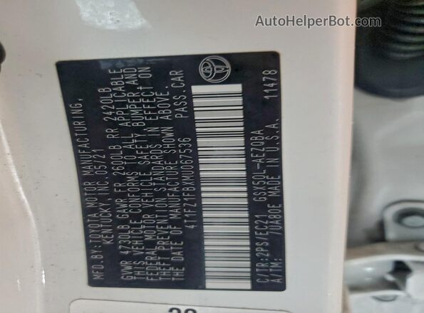 4T1FZ1FBXMU067536 2021 TOYOTA AVALON White Вид підкапотного простору