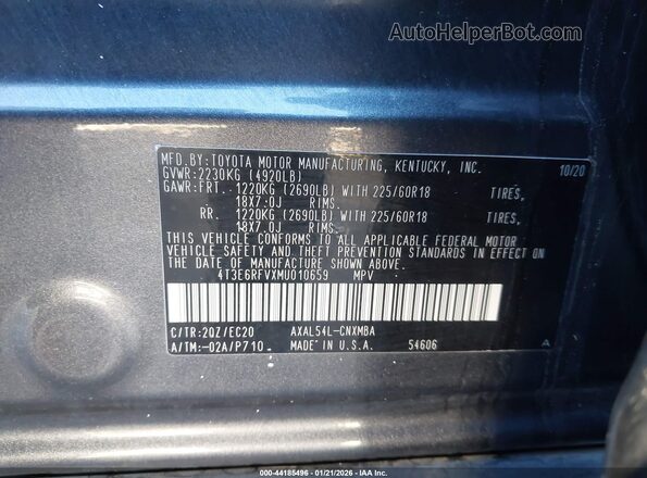 4T3E6RFVXMU010659 2021 TOYOTA RAV4 HYBRID Gray Engine compartment view