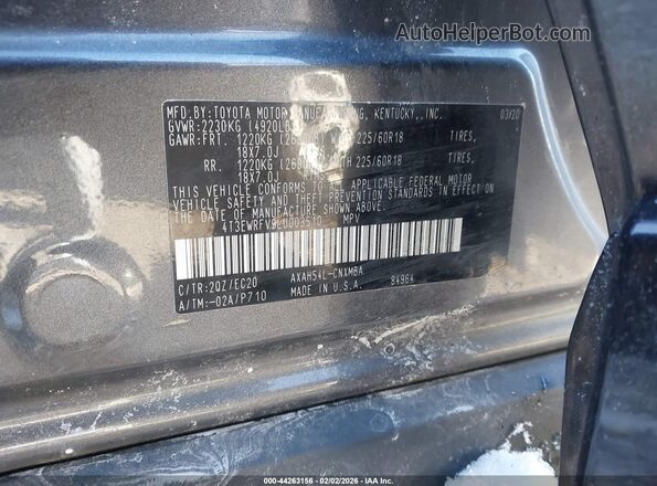 4T3EWRFV9LU003510 2020 TOYOTA RAV4 HYBRID Gray ძრავის განყოფილების ხედი