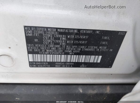 4T3LWRFV3PU087630 2023 TOYOTA LE White Widok komory silnika