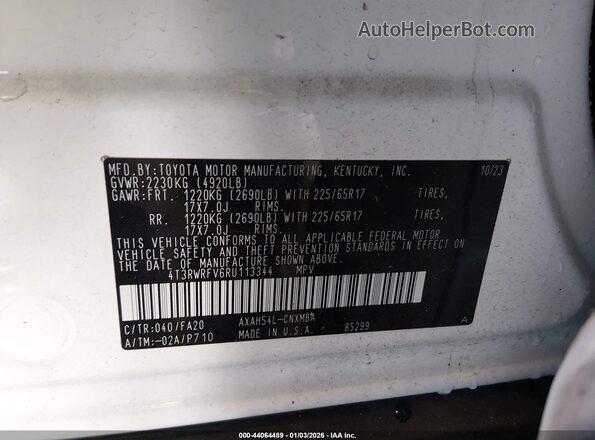 4T3RWRFV6RU113344 2024 TOYOTA LE White Շարժիչի բաժամունքի տեսք