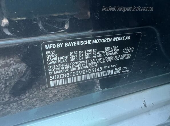 5UXCR6C00M9H35145 2021 BMW X5 Синий 