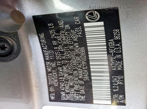 58ADA1C11PU028986 2023 LEXUS ES Silver VIN sticker view