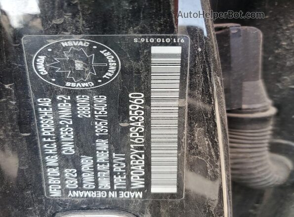 WP0AB2Y16PSA35960 2023 PORSCHE TAYCAN Blue Widok naklejki z numerem VIN