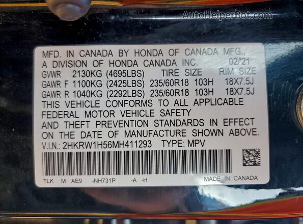 2HKRW1H56MH411293 2021 HONDA CRV Черный 