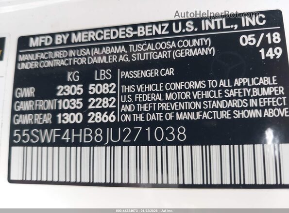 55SWF4HB8JU271038 2018 MERCEDES-BENZ C 350E White Vista del compartimento del motor