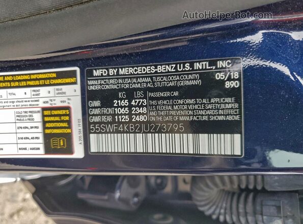 55SWF4KB2JU273795 2018 MERCEDES-BENZ C Blue 