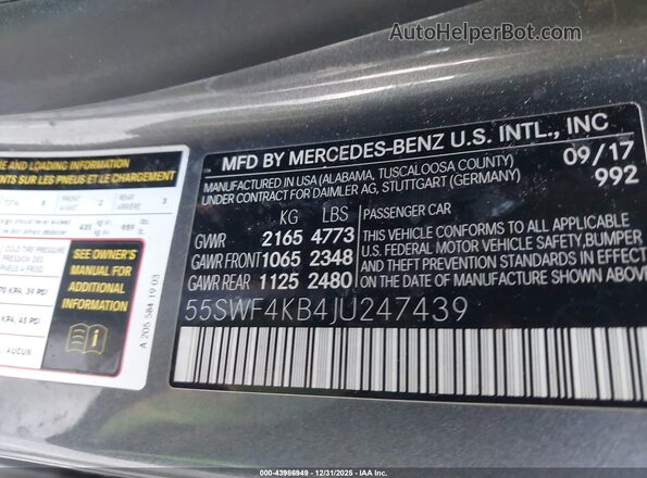 55SWF4KB4JU247439 2018 MERCEDES-BENZ C-CLASS Серый 
