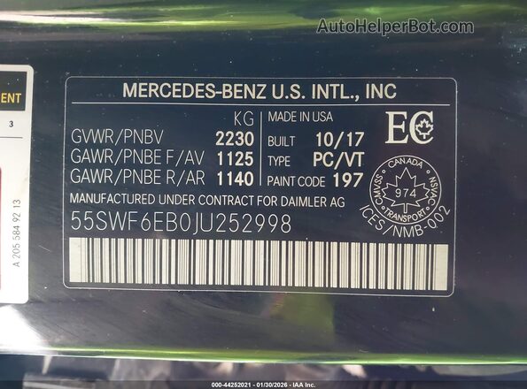 55SWF6EB0JU252998 2018 MERCEDES-BENZ AMG C 43 Black Widok komory silnika