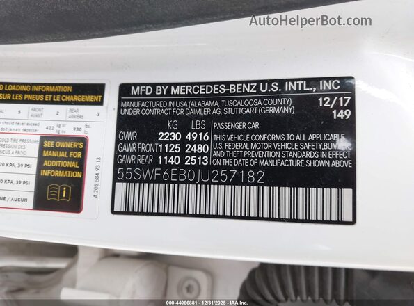 55SWF6EB0JU257182 2018 MERCEDES-BENZ AMG C 43 White Widok komory silnika