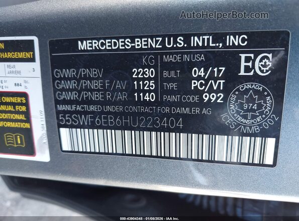 55SWF6EB6HU223404 2017 MERCEDES-BENZ AMG C 43 Gray Vista del compartimento del motor