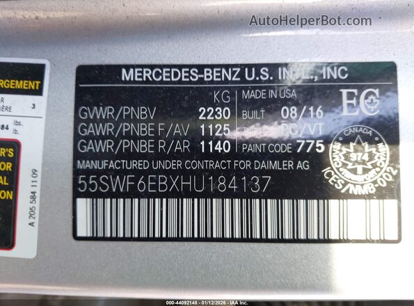 55SWF6EBXHU184137 2017 MERCEDES-BENZ AMG C 43 Silver Engine compartment view