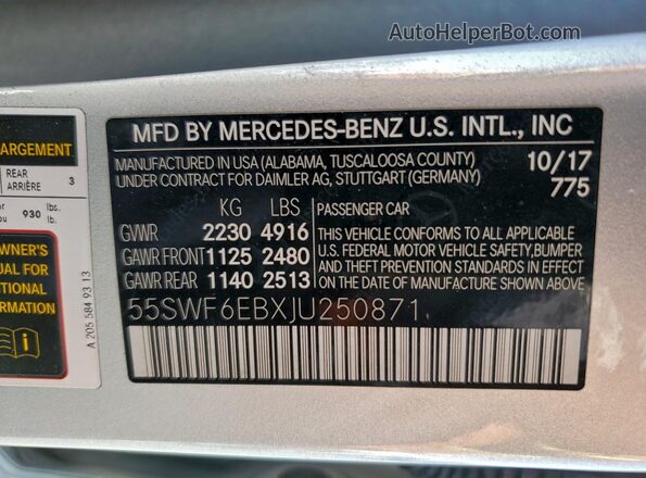 55SWF6EBXJU250871 2018 MERCEDES-BENZ C Серебряный Вид подкапотного пространства