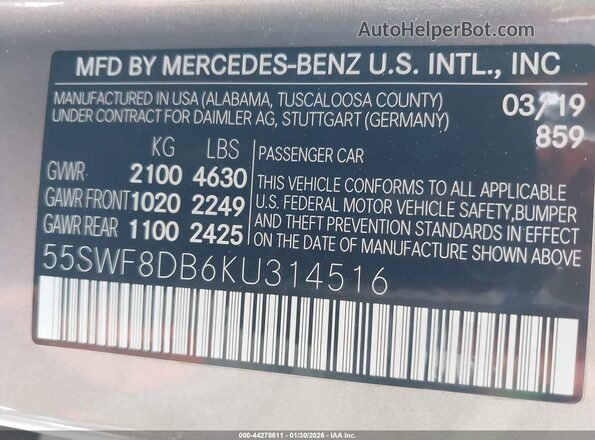 55SWF8DB6KU314516 2019 MERCEDES-BENZ C-CLASS Brown Engine compartment view