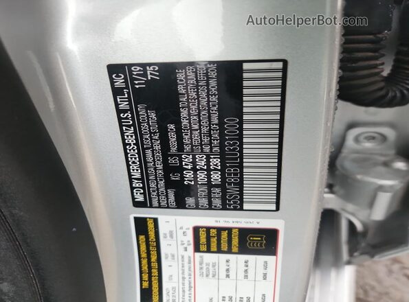 55SWF8EB1LU331000 2020 MERCEDES-BENZ C Silver Engine compartment view