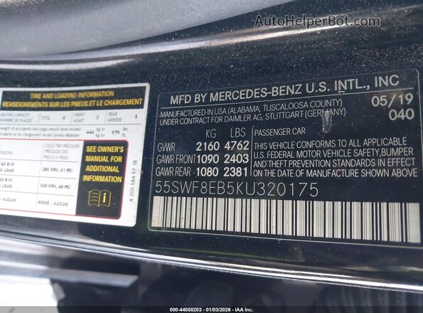 55SWF8EB5KU320175 2019 MERCEDES-BENZ C-CLASS Black Widok komory silnika