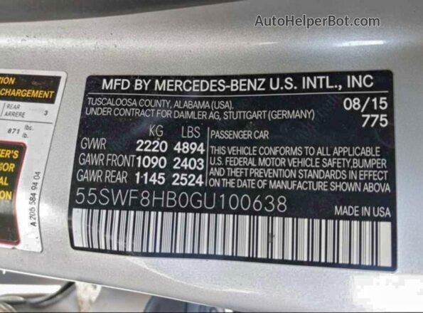 55SWF8HB0GU100638 2016 MERCEDES-BENZ C Silver Հետևի նստատեղերի տեսք