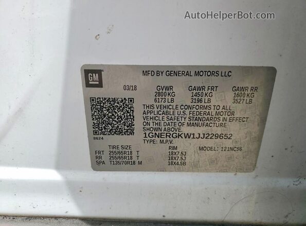 1GNERGKW1JJ229652 2018 CHEVROLET TRAVERSE White 