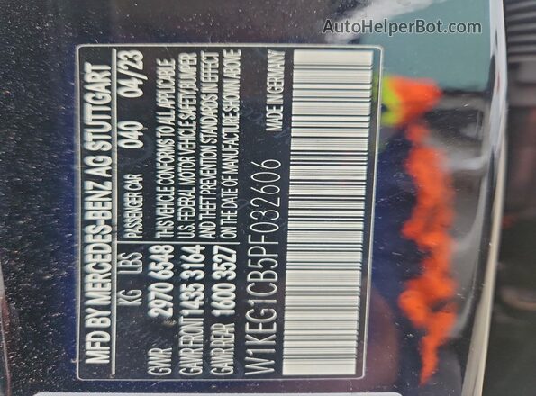 W1KEG1CB5PF032606 2023 MERCEDES-BENZ EQE Black Vista de la etiqueta del VIN