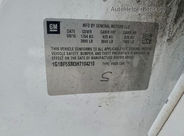 1G1BF5SM3H7104210 2017 CHEVROLET CRUZE White 
