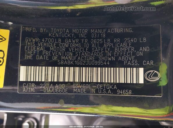 58ABK1GG2JU099544 2018 LEXUS ES 350 Black Widok komory silnika