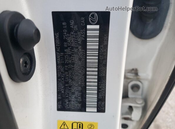 58ABK1GG7JU093223 2018 LEXUS ES Белый Вид подкапотного пространства