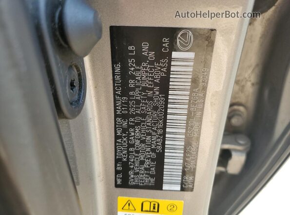 58ABZ1B16KU020991 2019 LEXUS ES Silver Widok komory silnika